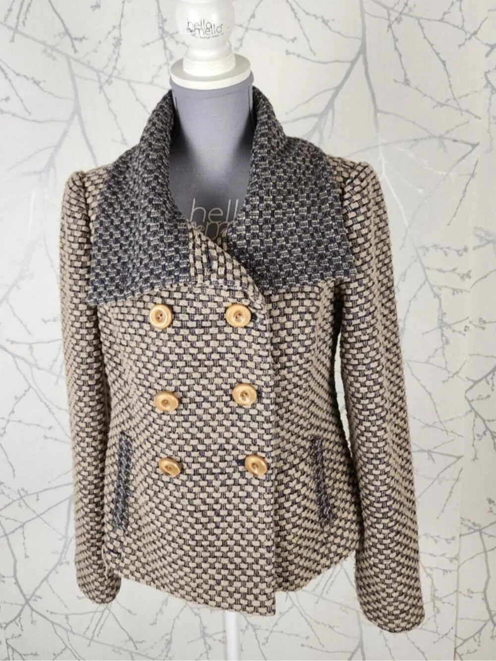Tabitha Beige Wool Blend Woven Double Breasted Jacket